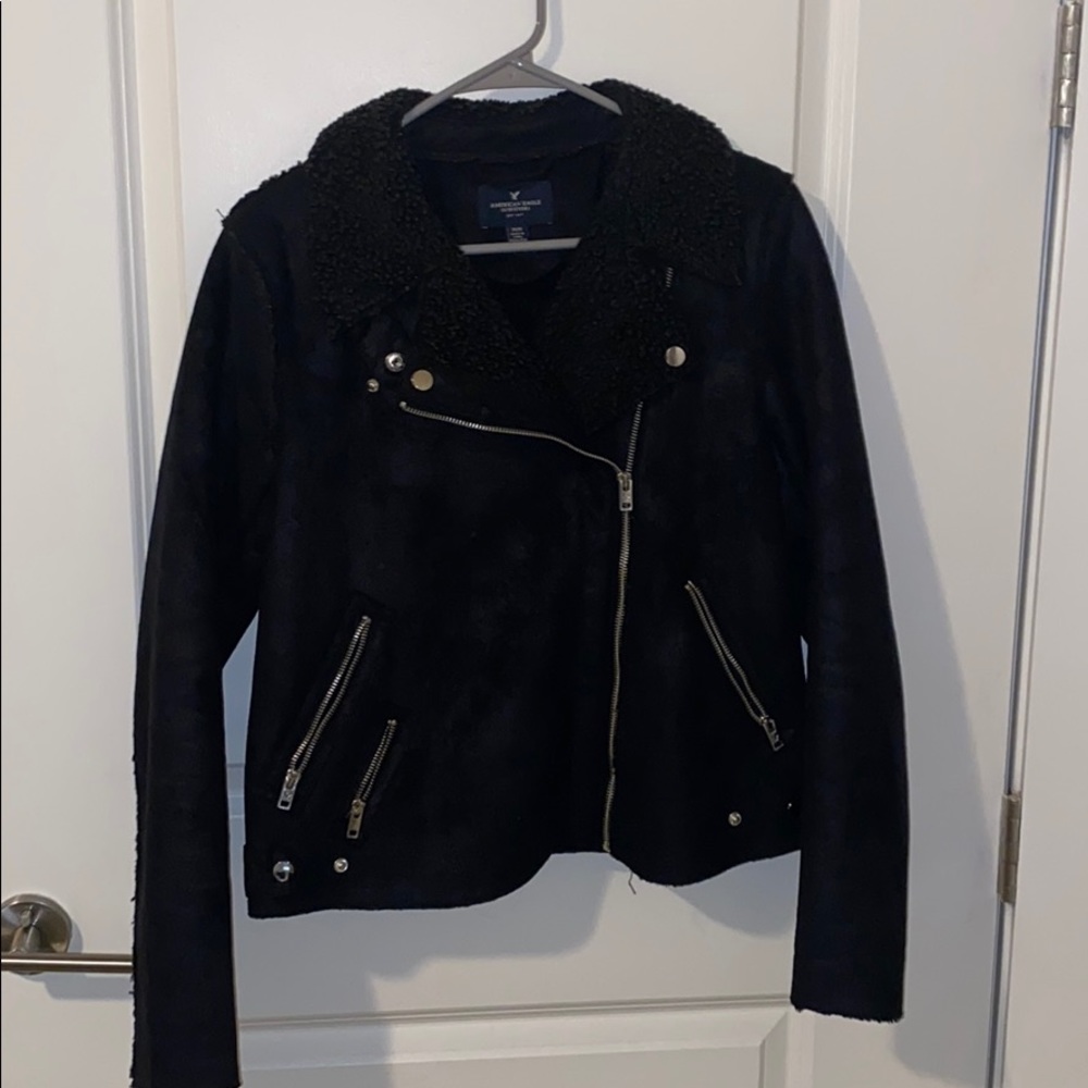 Black utility jacket, fleece lined.